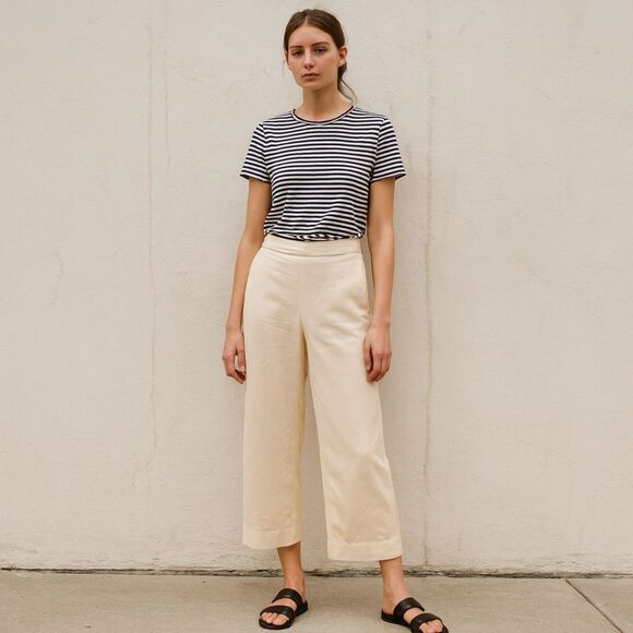 Vince Cream Linen Wide Leg Crop Pocket Pants Trousers  Women's Size 4 - Picture 1 of 13